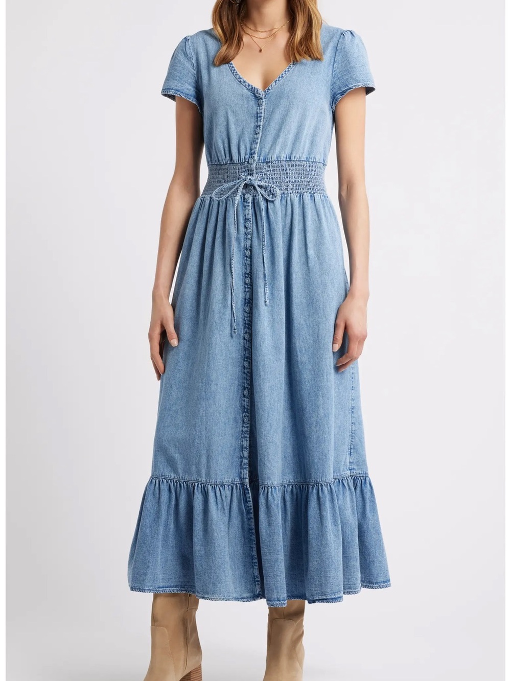 Treasure & Bond Chambray Button-Front Maxi Dress NWOT